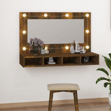 Vidaxl Ormarić s ogledalom i LED svjetlom, dimljeni hrast 90x31,5x62 cm