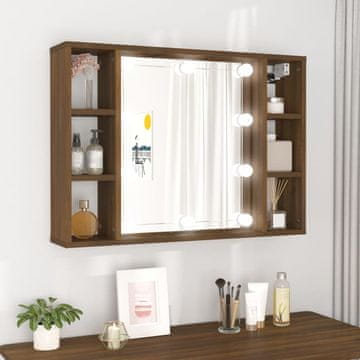 Vidaxl Ormarić s ogledalom i LED rasvjetom, smeđi hrast, 76x15x55 cm