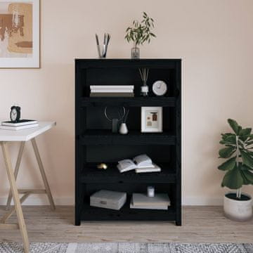 Vidaxl Polica za knjige crna 80x35x126 cm masivno borovo drvo