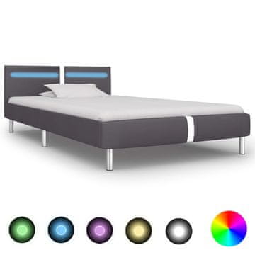 Vidaxl LED okvir za krevet sivi umjetna koža 90 x 200 cm