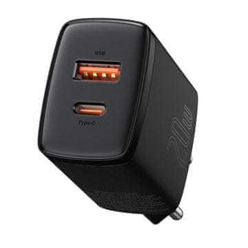 BASEUS BRZI ZIDNI PUNJAČ OD 20 W USB-C USB-A PD QC 3.0 ZA TELEFON CRNI