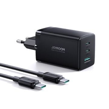 Joyroom TCG01 GaN punjač USB / 2x USB 65W + kabel USB-C, crno