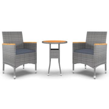 Vidaxl 3-dijelni vrtni blagovaonski set od poliratana sivi