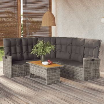 Vidaxl Kutna sofa na razvlačenje s jastucima, siva, poli ratan