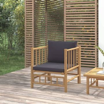 Vidaxl Vrtna sofa od bambusa s tamno sivim jastucima