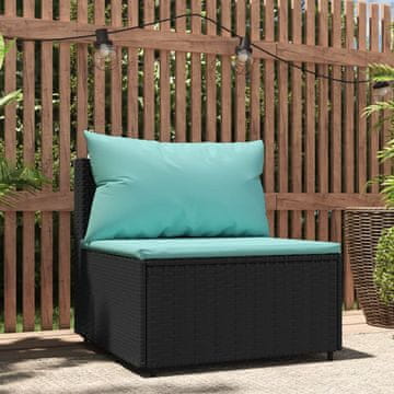Vidaxl Sofa s jastucima, crna, poliratan