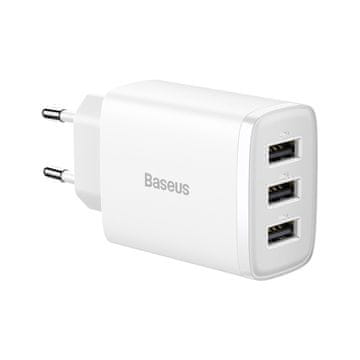 BASEUS Compact punjač 3x USB 17W, bijela