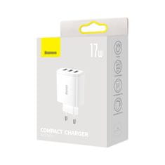 BASEUS Compact punjač 3x USB 17W, bijela