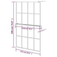 Vidaxl Pregrada za tuš s policom crna 118x190 cm staklo ESG i aluminij