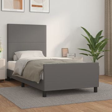 Vidaxl Okvir kreveta s uzglavljem sivi 90x190 cm umjetna koža