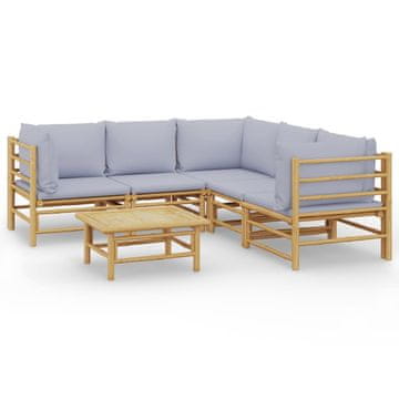 Vidaxl 6-dijelna vrtna garnitura od bambusa sa svjetlosivim jastucima