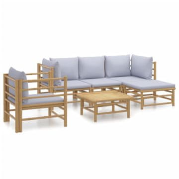 Vidaxl 6-dijelna vrtna garnitura od bambusa sa svjetlosivim jastucima