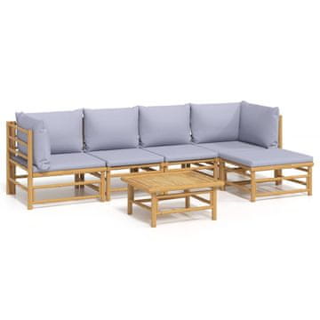 Vidaxl 6-dijelna vrtna garnitura od bambusa sa svjetlosivim jastucima