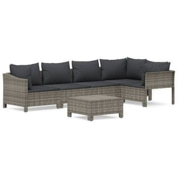 Vidaxl 6-dijelna vrtna garnitura od poliratana s jastucima siva