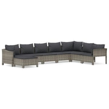 Vidaxl 8-dijelna vrtna garnitura od poliratana s jastucima siva