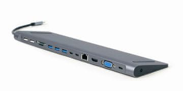 Gembird Gembird A-CM-COMBO9-01 USB-C 9-u-1 adapter (hub, HDMI, VGA, PD, čitač kartica, LAN, audio), bijeli