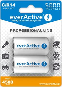 slomart Punjive baterije everActive Ni-MH R14 C 5000 mAh Professional Line