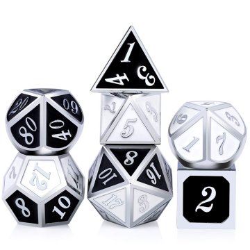 Crno-bijeli RPG set od 7 metalnih kockica