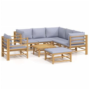 Vidaxl 8-dijelna vrtna garnitura od bambusa sa svjetlosivim jastucima