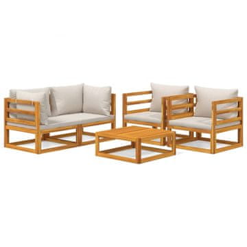 Vidaxl 5-dijelna vrtna garnitura od masivnog drva svjetlosivi jastuci