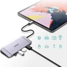 Choetech Višenamjenski USB HUB čitač SD i TF kartica HDMI 4K VGA Full HD RJ45 9u1 sivi