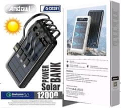 Andowl Solarna punjiva baterija - Solarna powerbank 12.000 mAh BIJELA