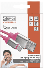 EMOS kabel USB 2.0 A/M - USB C/M, 1 m, roza (2335072504)
