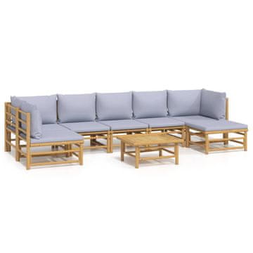 Vidaxl 8-dijelna vrtna garnitura od bambusa sa svjetlosivim jastucima