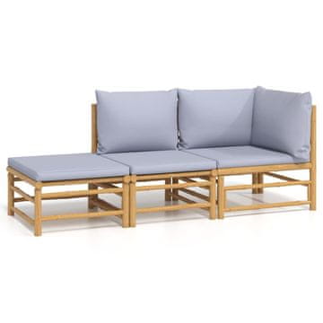 Vidaxl 3-dijelna vrtna garnitura od bambusa sa svjetlosivim jastucima