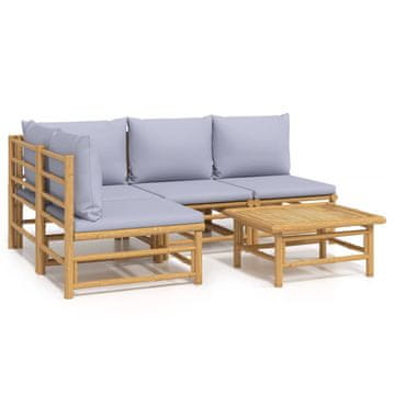 Vidaxl 5-dijelna vrtna garnitura od bambusa sa svjetlosivim jastucima