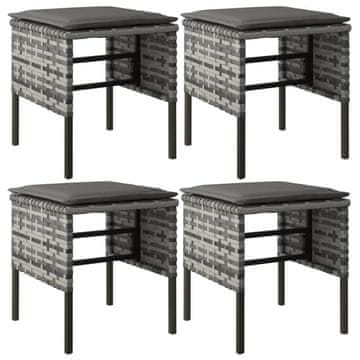 Vidaxl Vrtni taburei s jastucima 4 kom sivi od poliratana