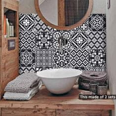 Netscroll Samoljepljive zidne naljepnice u imitaciji pločica, vodootporne, crno-bijeli cvjetni uzorak, 10 kom, 15x15 cm, za kuhinju i kupaonicu, TileDecor