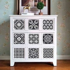 Netscroll Samoljepljive zidne naljepnice u imitaciji pločica, vodootporne, crno-bijeli cvjetni uzorak, 10 kom, 15x15 cm, za kuhinju i kupaonicu, TileDecor