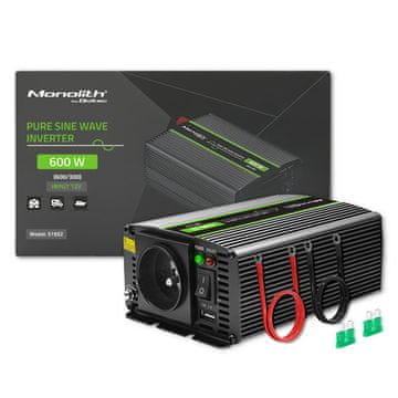 Qoltec Monolith pretvarač napona | 300 W | 600 W | 12 V na 230 V | Pure Sinus