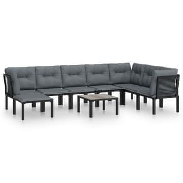 Vidaxl 9-dijelna vrtna garnitura crno-siva od poliratana