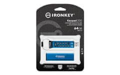 Kingston Ironkey USB disk, 64 GB, Keypad 200, 3.2 Gen1, FIPS 140-3Lvl 3, AES-256, plava (IKKP200/64GB)