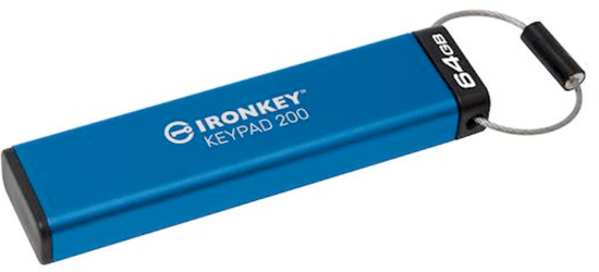 Kingston Ironkey USB disk, 64 GB, Keypad 200, 3.2 Gen1, FIPS 140-3Lvl 3, AES-256, plava (IKKP200/64GB)