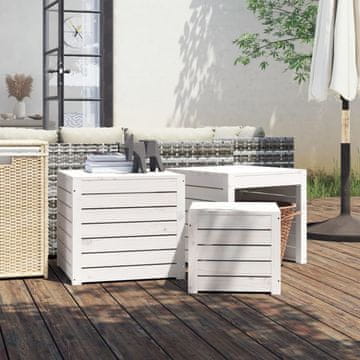Vidaxl 3-dijelni set kutija za pohranu u vrtu, bijela, masivno borovo drvo