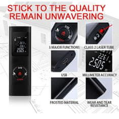 Netscroll Laserski mjerač udaljenosti 6 u 1, digitalni metar do 40 m dometa, LCD ekran, USB punjenje, kompaktan i precizan ±0,0015 m, DistanceMeter