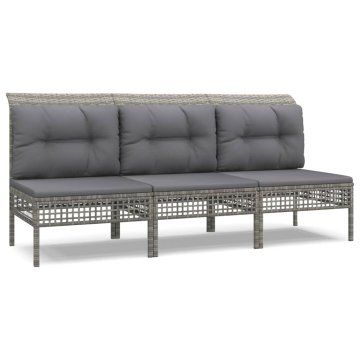 Vidaxl 3-dijelna vrtna garnitura od poliratana s jastucima siva