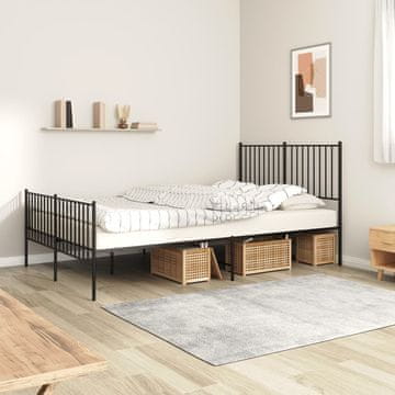 Vidaxl Metalni okvir kreveta s uzglavljem i podnožjem crni 135x190 cm