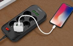 LDNIO Razvodnik 6 utičnica 230V 4x USB punjač 3,4A crni 2m