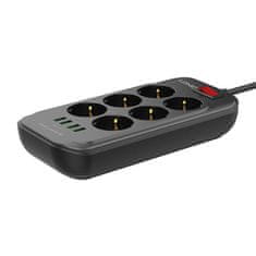LDNIO Razvodnik 6 utičnica 230V 4x USB punjač 3,4A crni 2m