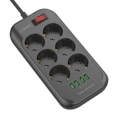 LDNIO Razvodnik 6 utičnica 230V 4x USB punjač 3,4A crni 2m