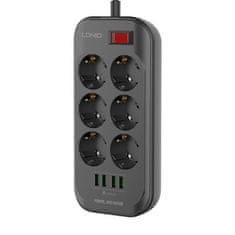 LDNIO Razvodnik 6 utičnica 230V 4x USB punjač 3,4A crni 2m