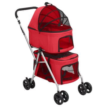 Vidaxl Dvokatna sklopiva kolica za pse crvena 83x48x97 cm