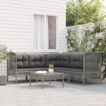 Vidaxl Vrtni set za sjedenje s jastucima, 6 dijelova, sivi, PE ratan