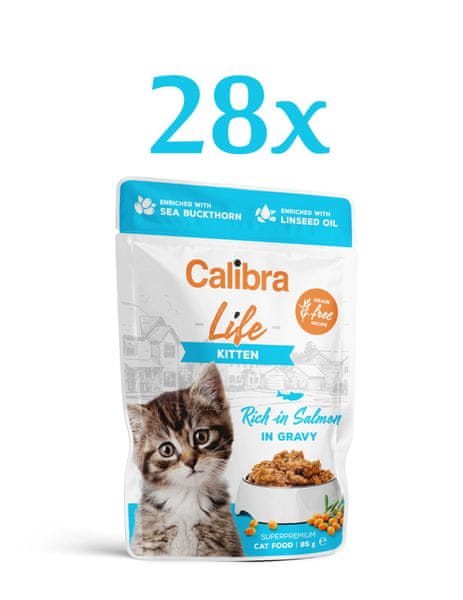  Calibra Life hrana za mačke, Kitten, komadići lososa u umaku, 28 x 85 g