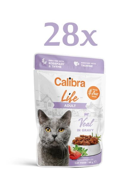  Calibra Life hrana za mačke, Adult, komadići teletine u umaku, 28 x 85 g