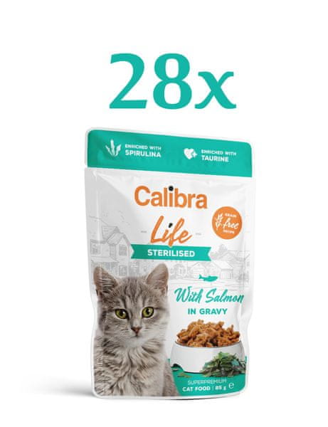  Calibra Life hrana za mačke, Sterilised, komadići lososa u umaku, 28 x 85 g